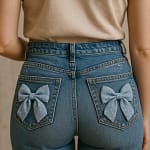 Jeans mit Schleifenpatches auf den Gesäßtaschen als Upcycling-Idee