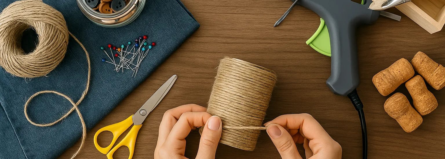 Handwerkliches DIY-Projekt mit Schnur und Heißkleber